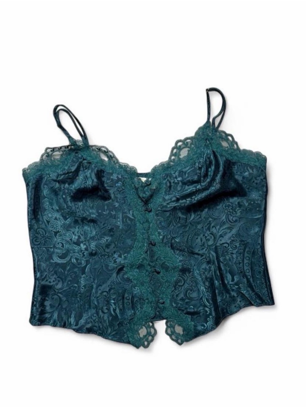 Victoria's Secret Gold Label Vintage Green Satin Jacquard Lace Camisole Large